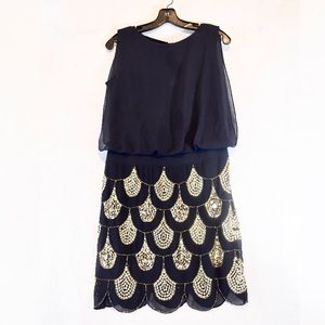 Betsy & Adam Gold & Navy Sequin Great Gatsby Dress Size 4